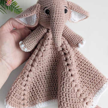 Crochet elephant lovey pattern, crochet baby security blanket