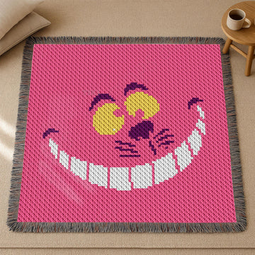 C2C Cheshire Cat Smile Blanket Face Pink Afghan 90x90 Square CROCHET PATTERN