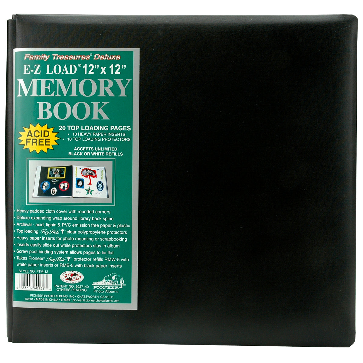 Pioneer Family Treasures Fabric Post Bound Album 12"X12" - Black