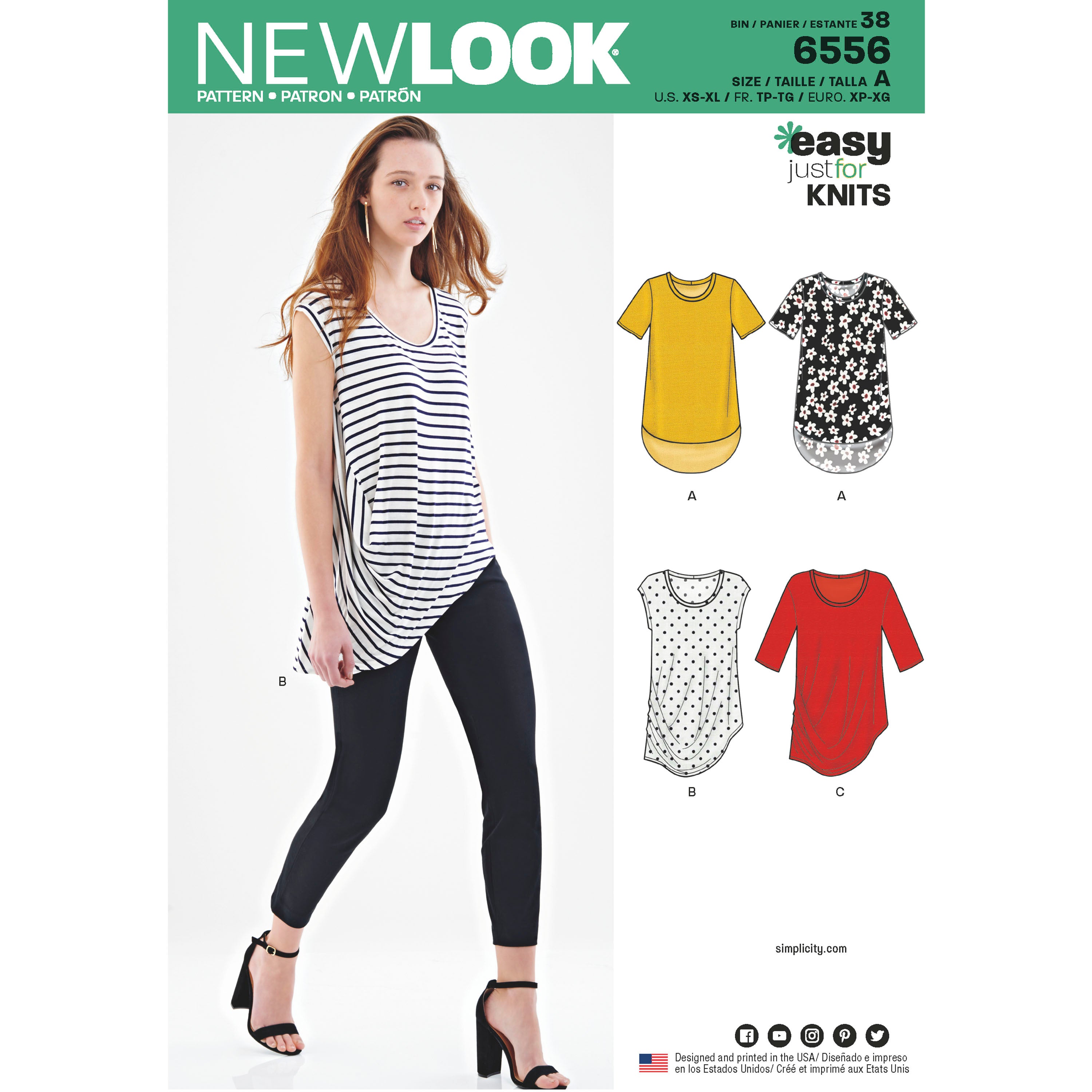 New Look 6556  Women's Easy Knit Tops 6556 - Paper Pattern, Size A (XS-S-M-L-XL)