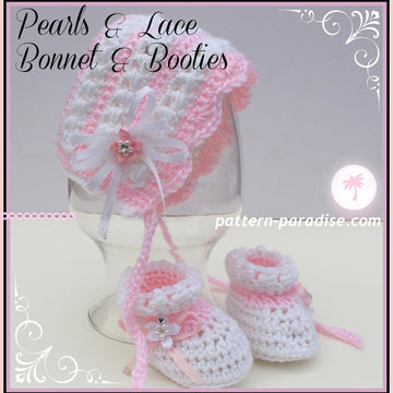 Pearls & Lace Bonnet & Booties 14-137