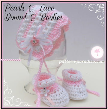 Pearls & Lace Bonnet & Booties 14-137