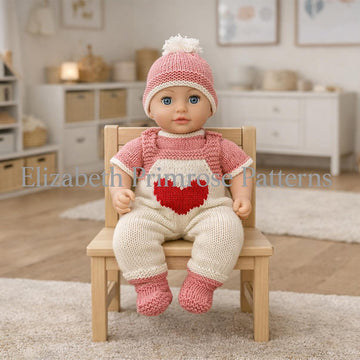 Heart Dungarees & Pinafore Set Knitting Pattern P133 | Dolls Clothes | Elizabeth Primrose Patterns