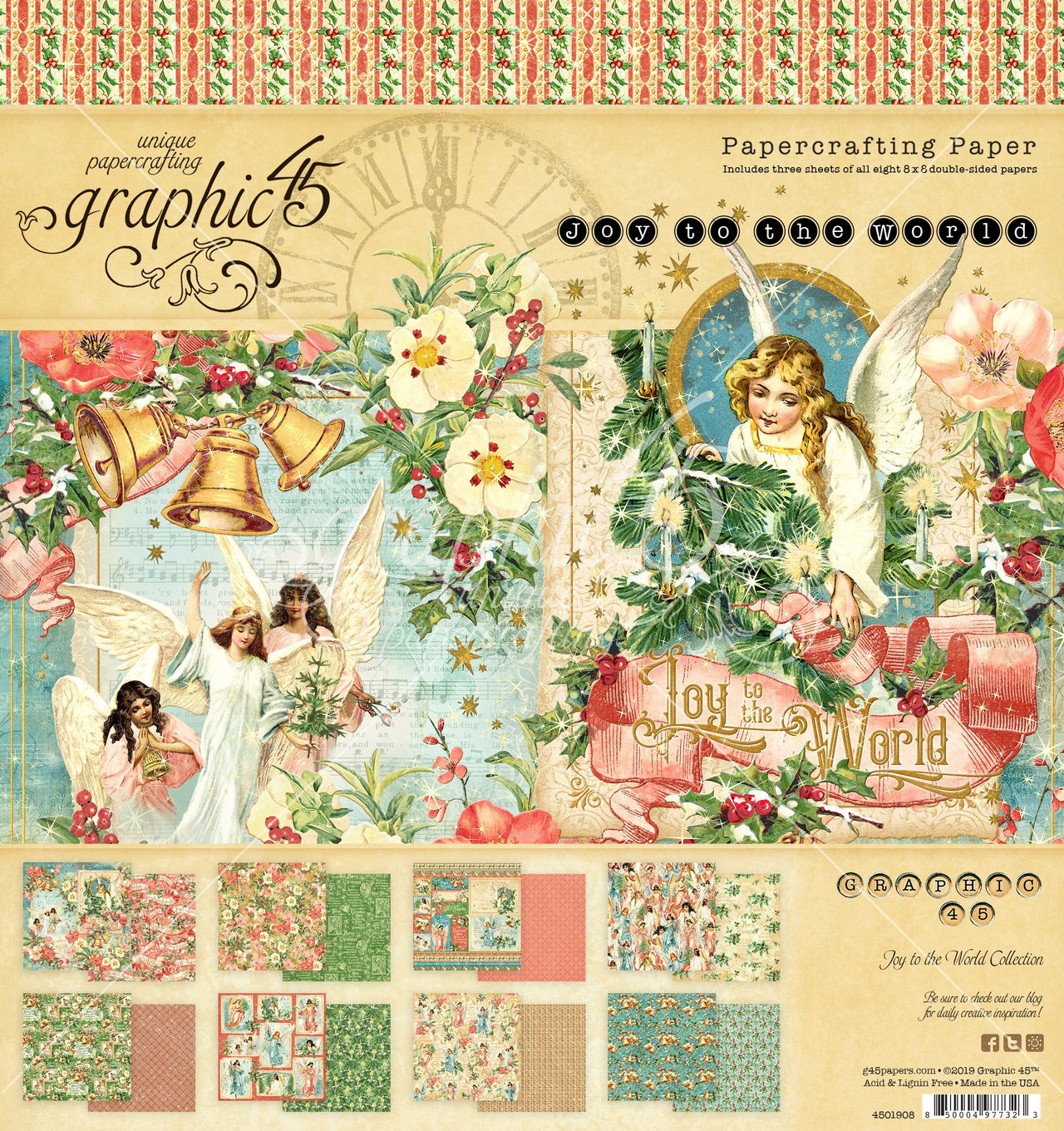 Graphic 45 Double-Sided Paper Pad 8"X8" 24/Pkg - Joy To The World, 8 Designs/3 Each