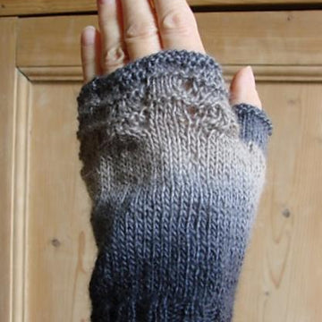 Plain fingerless mitts with top lacy panel