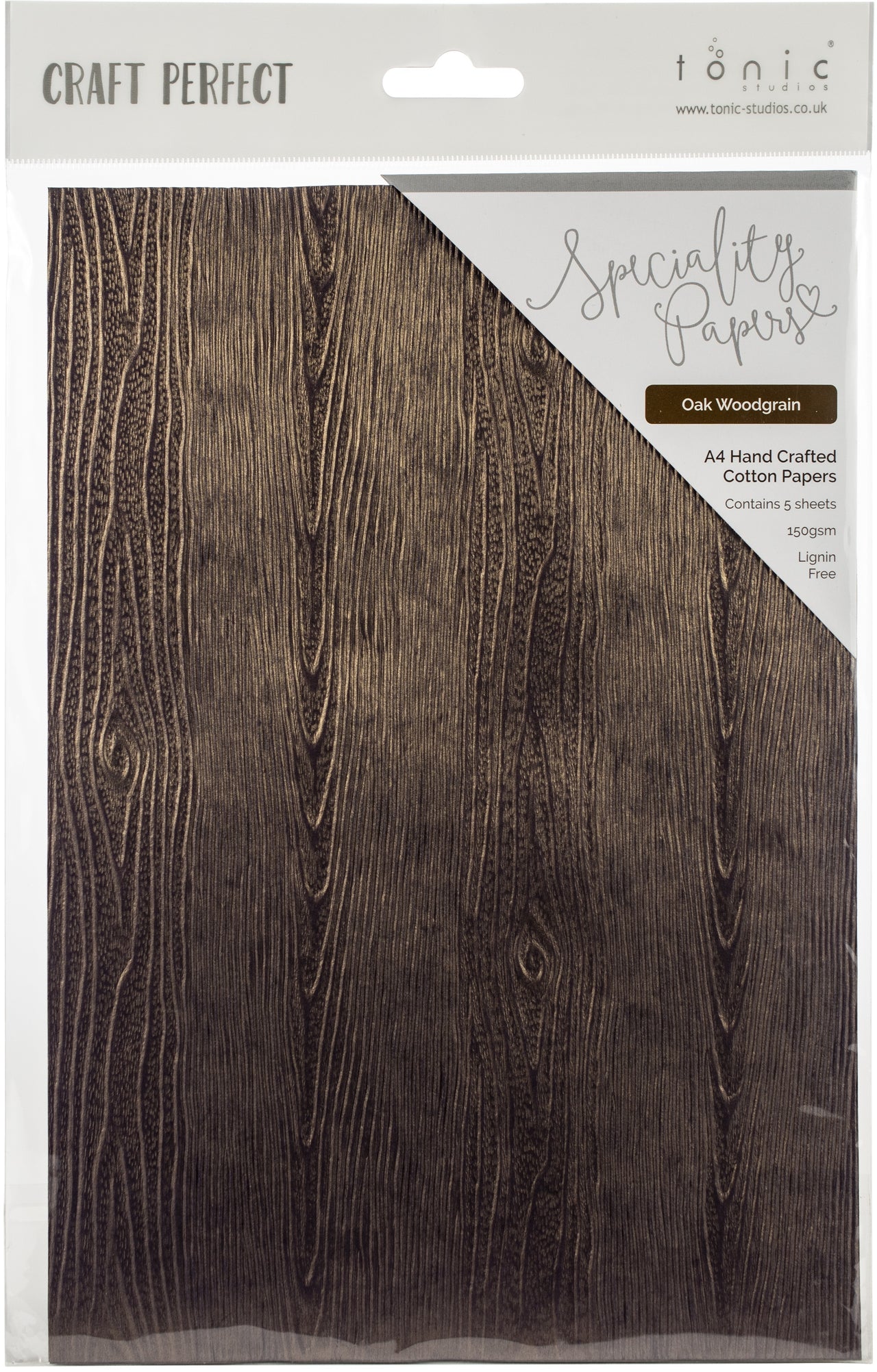 Tonic Studios Craft Perfect Handcrafted Embossed Cotton Papers A4 5/Pkg - Oak Woodgrain