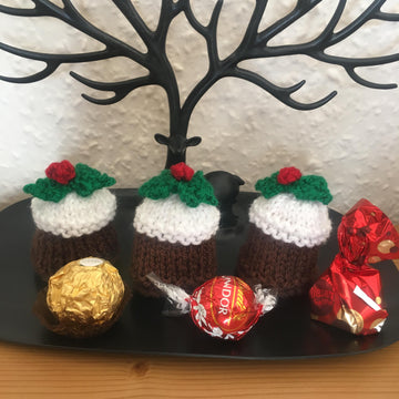 Mini Christmas Pudding & Cupcake Ferrero Lindt Chocolate Cover DK Knitting Pattern