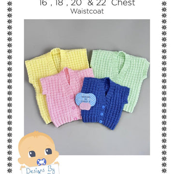 Ezra Baby waistcoat/Vest knitting pattern 16 - 22 inch chest sizes
