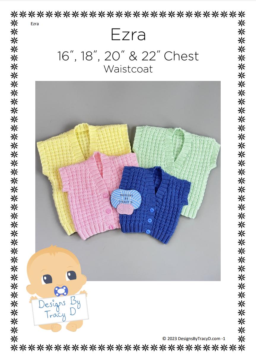 Ezra Baby waistcoat/Vest knitting pattern 16 - 22 inch chest sizes