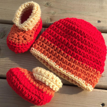 Triple Treat Baby Booties and Hat
