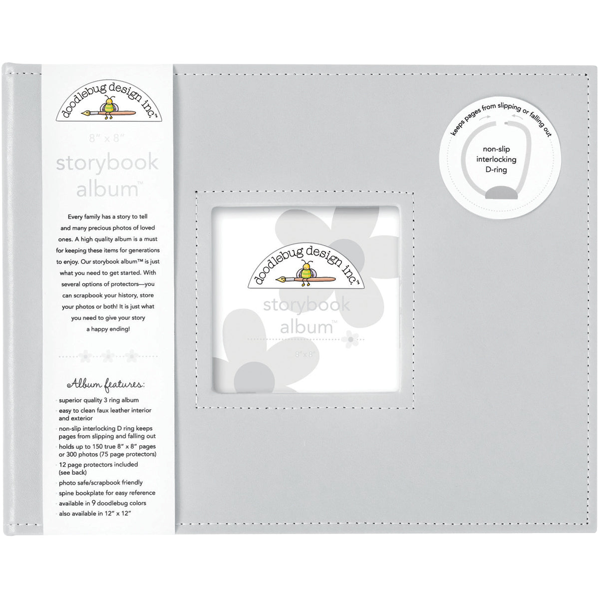Doodlebug Storybook D-Ring Album 8"X8" - Gray