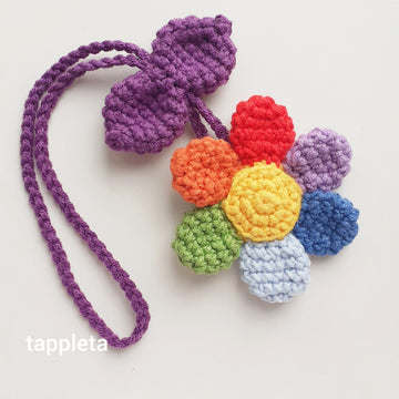 Rainbow Daisy charm crochet pattern, Crochet rear view mirror car hanger, Pride month daisy
