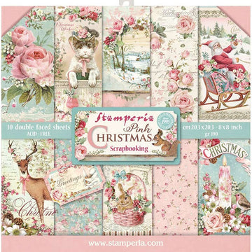 Stamperia Intl Stamperia Double-Sided Paper Pad 8"X8" 10/Pkg - Pink Christmas, 10 Designs/1 Each