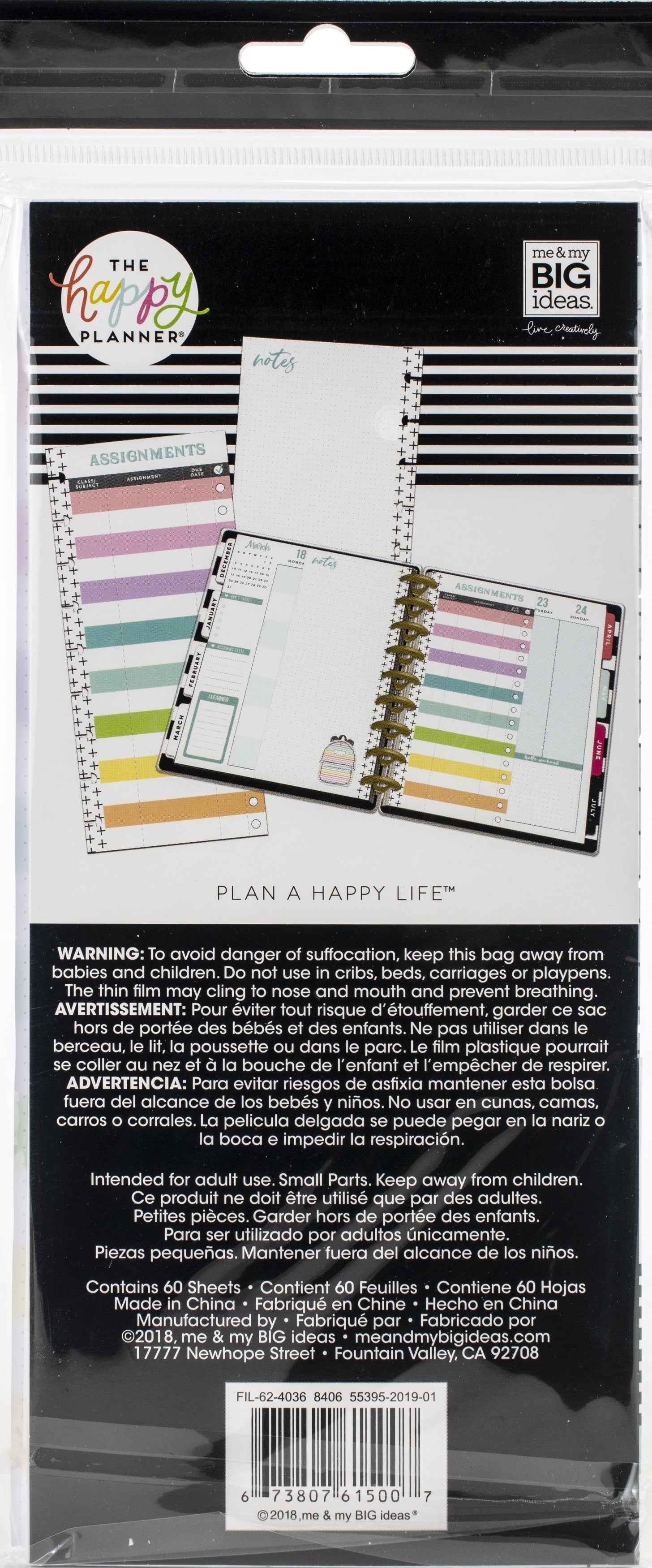 Happy Planner Medium Half Sheet Fill Paper 60/Pkg - Assignments, Student