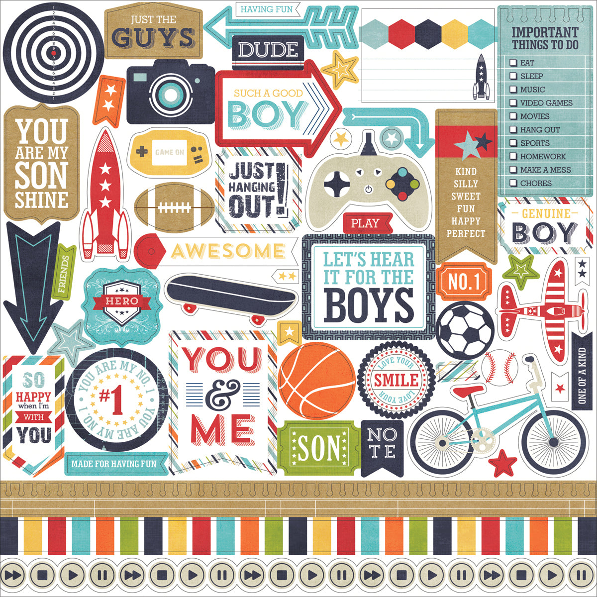 Echo Park Paper That's My Boy Cardstock Stickers 12"X12" - Element