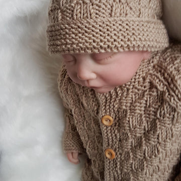 Thomas Baby Cardigan, Hat & Booties knitting pattern to fit 16" chest.