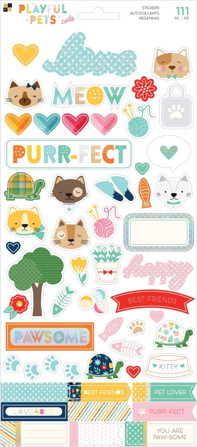 American Crafts Playful Pets Cardstock Stickers 5.5"X12" 2/Pkg - Cats W/Iridescent Glitter Accents