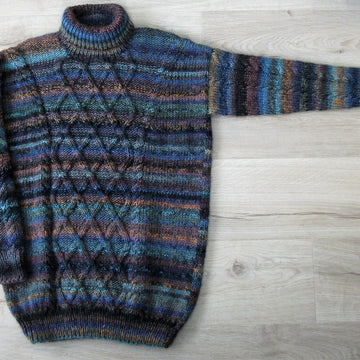 Unisex Trellis and Cable Sweater with Polo Neck