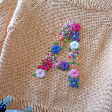 Floral Initial Embroidery Knitting Baby Sweater