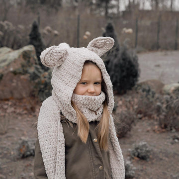 Suede bunny hooded scarf