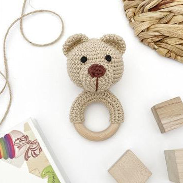 Crochet bear pattern baby rattle toy Amigurumi teething ring