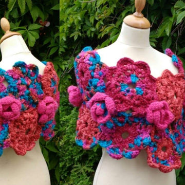 Rose and Flower Motif Crochet Wrap
