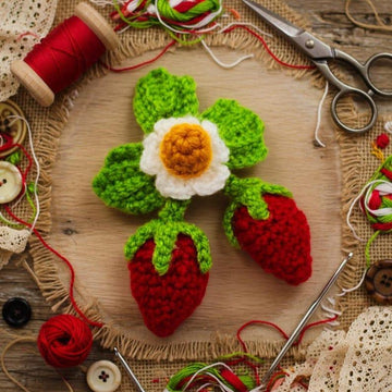 Crochet Strawberry Hair Clip Pattern | PDF Photo & Video Tutorial | Easy Hair Accessory