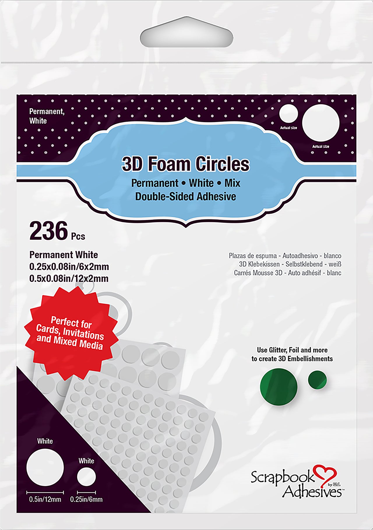 3L Scrapbook Adhesives 3D Foam Circles - White, Assorted Sizes