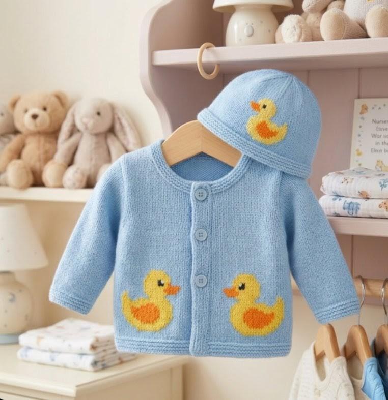 Baby Duck Cardigan and Hat
