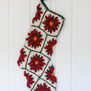 Poinsettia Granny Square Christmas Stocking