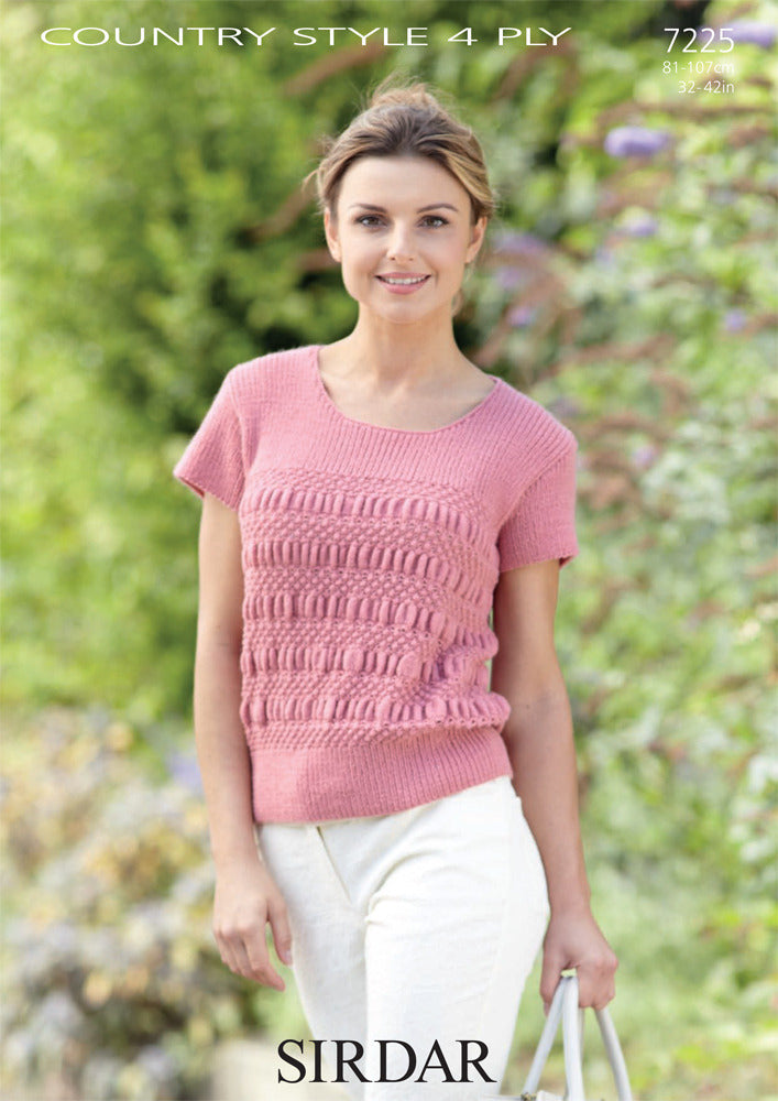 Women's Round Neck Top in Sirdar Country Style 4 Ply - 7225 - Downloadable PDF