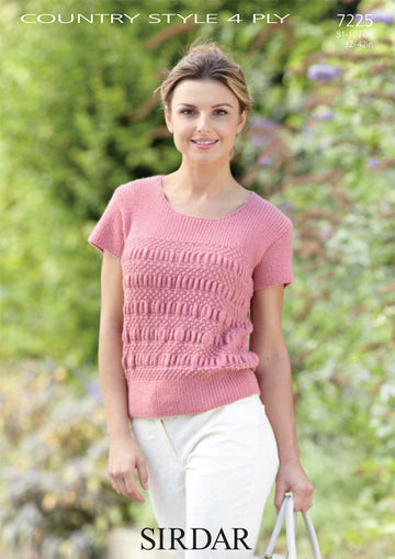Women's Round Neck Top in Sirdar Country Style 4 Ply - 7225 - Downloadable PDF