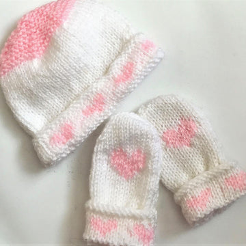 Head and Hearts Hat, Mittens set