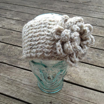 Chunky Ribbed Earwarmer Headband with Rose