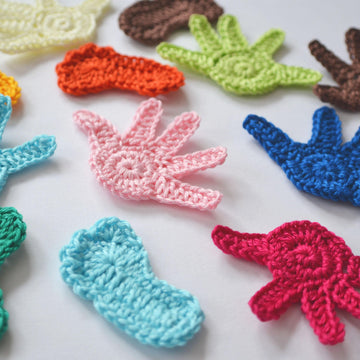 Crochet baby hand. Baby handprint. Crochet baby foot print. Crochet applique. Baby embellishment