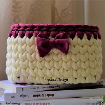Zpagetti (t-shirt) yarn basket-off white and dark pink