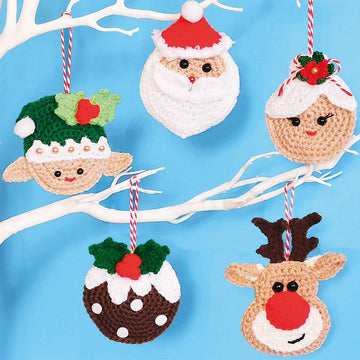 Christmas Tree Ornament Crochet Pattern - Santa, Mrs Claus, Reindeer, Elf & Pudding Holiday Decoration