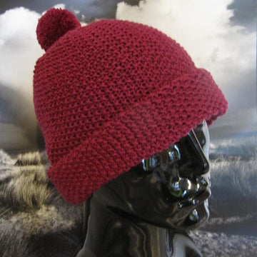 Roll Brim Moss Stitch (Seed Stitch) Bobble Beanie Hat