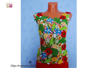 Bright lace blouse with poppies