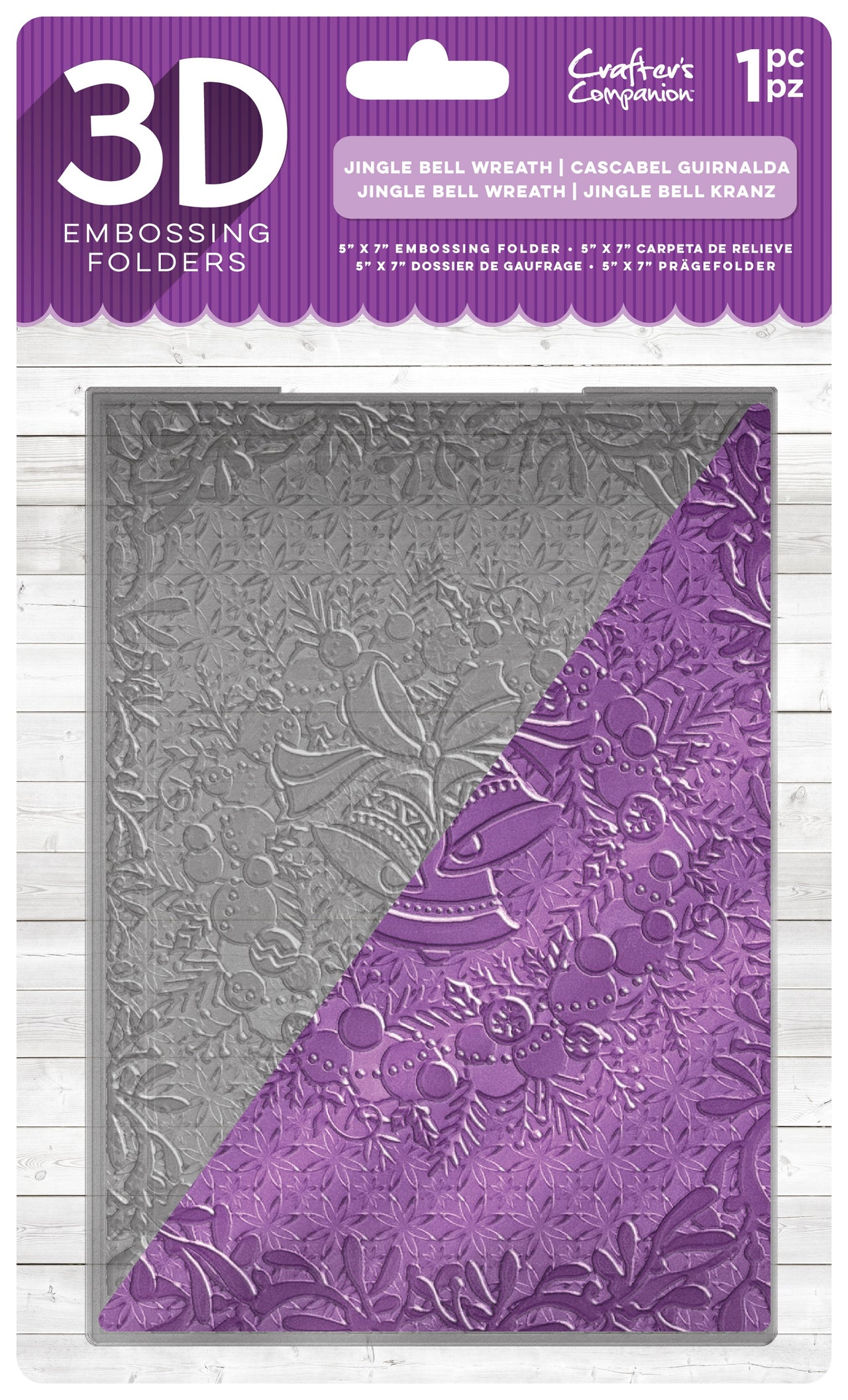 Crafter's Companion 3D Embossing Folder 5"X7" - Jingle Bell Wreath