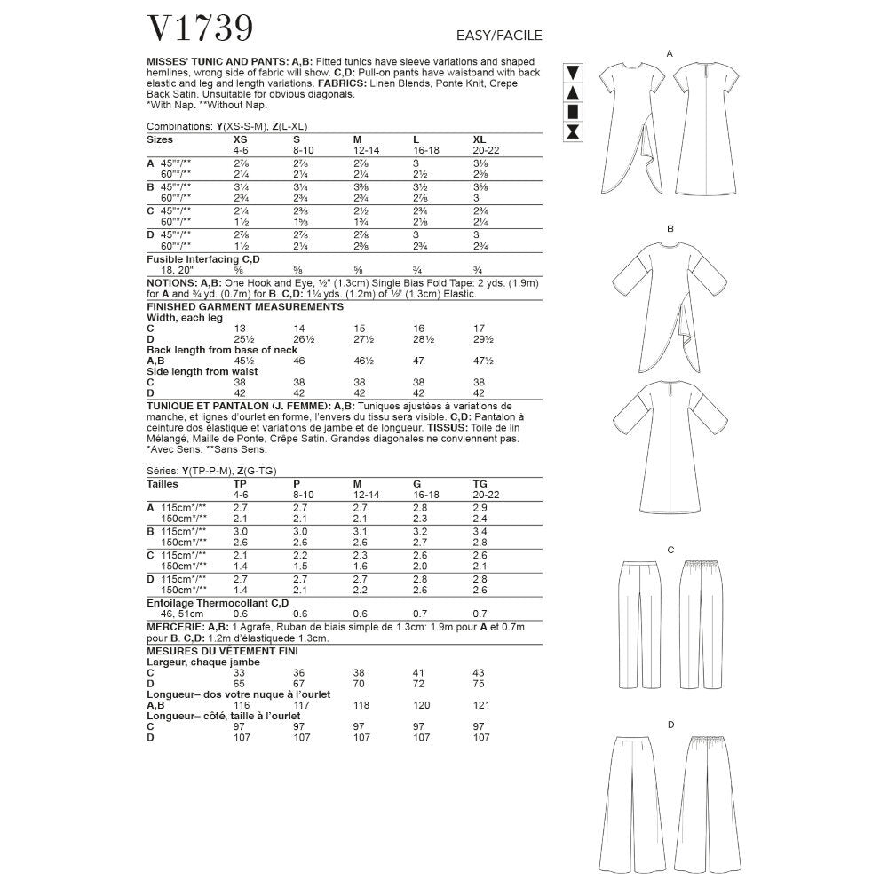 Vogue Misses' Tunic and Pants V1739 - Sewing Pattern