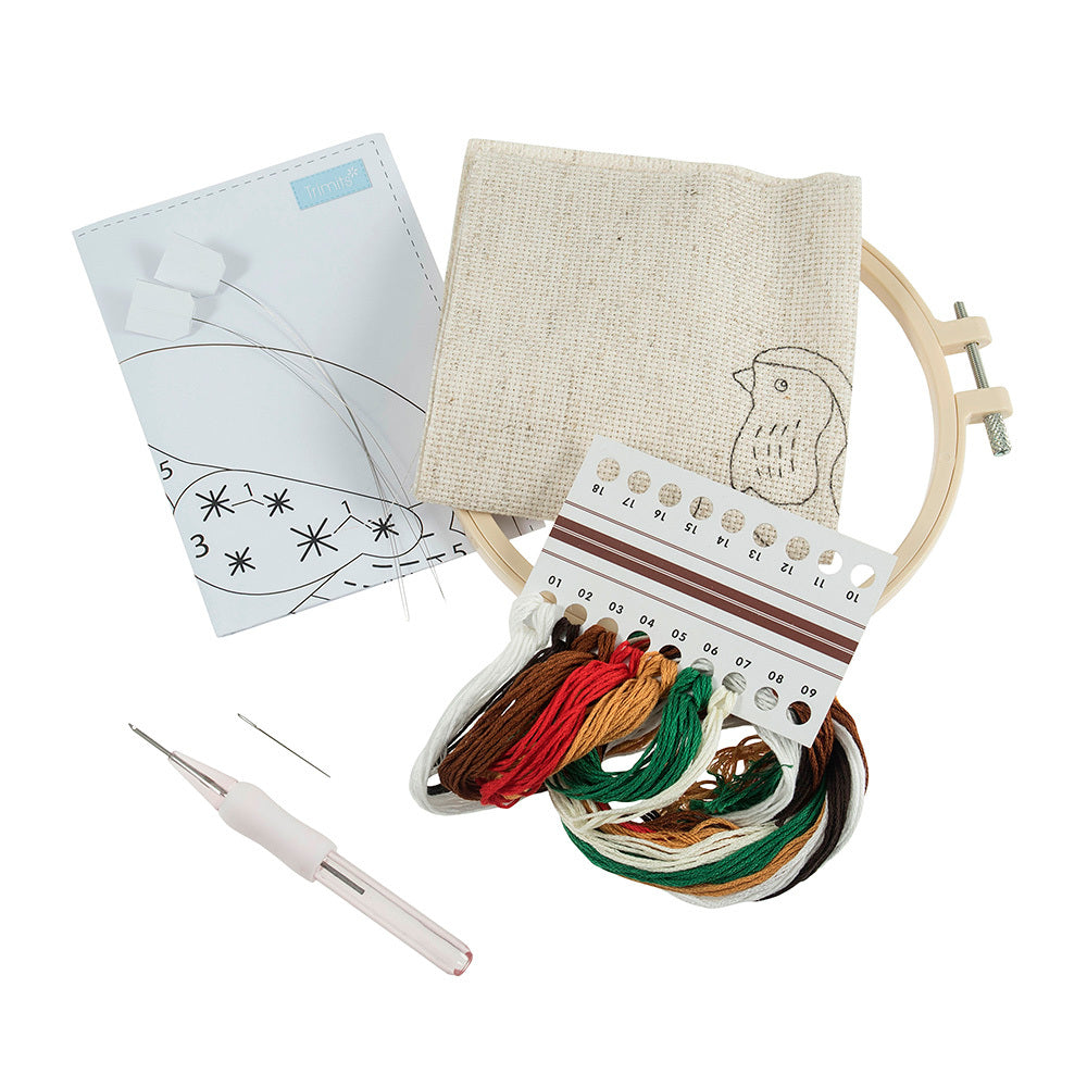 Trimits Trimits Floss Punch Needle Kit with Hoop: Robin Punch Needle Kit - 6in