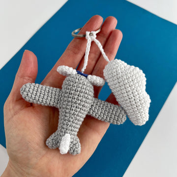 Airplane with cloud crochet pattern Amigurumi keyring Bag charm