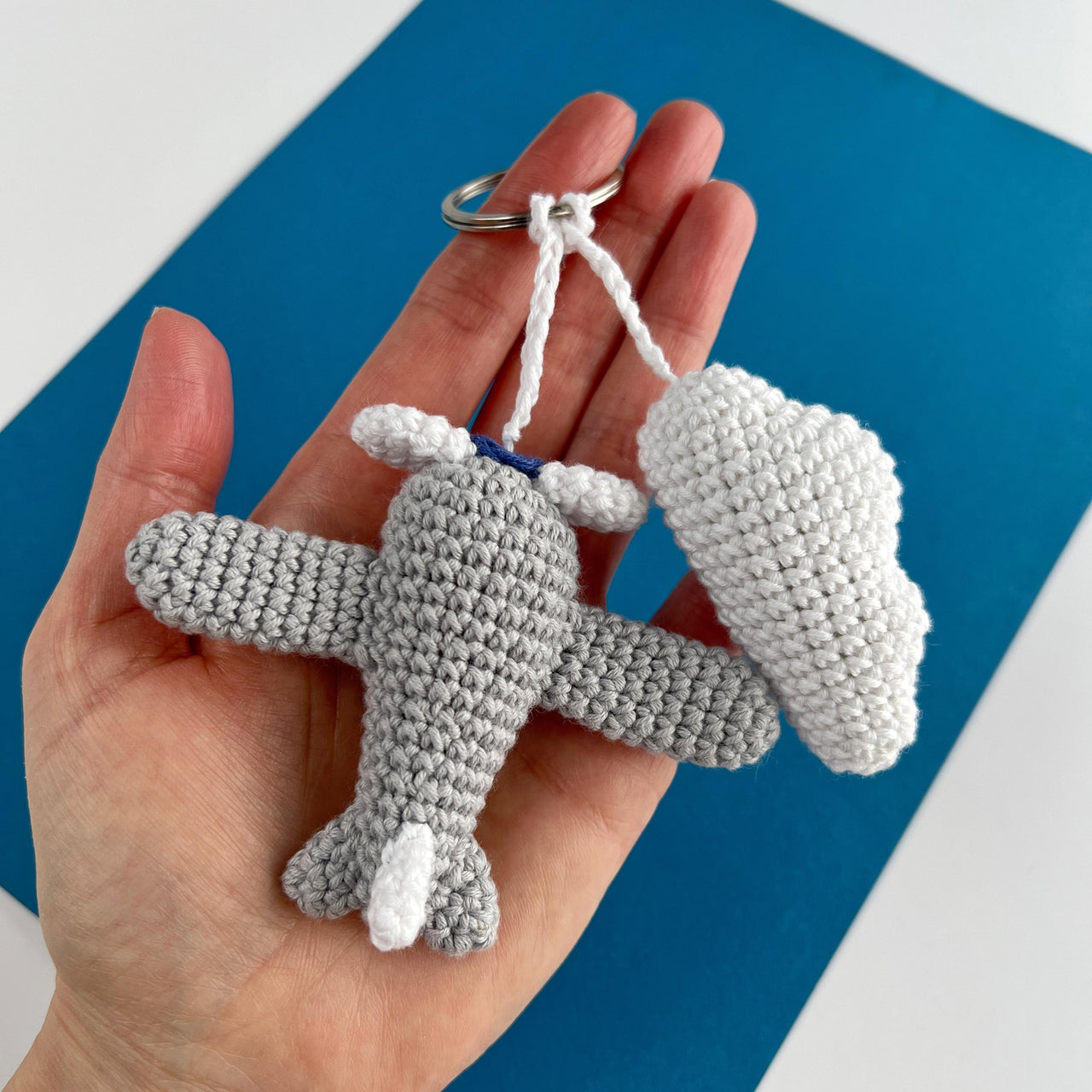 Airplane with cloud crochet pattern Amigurumi keyring Bag charm