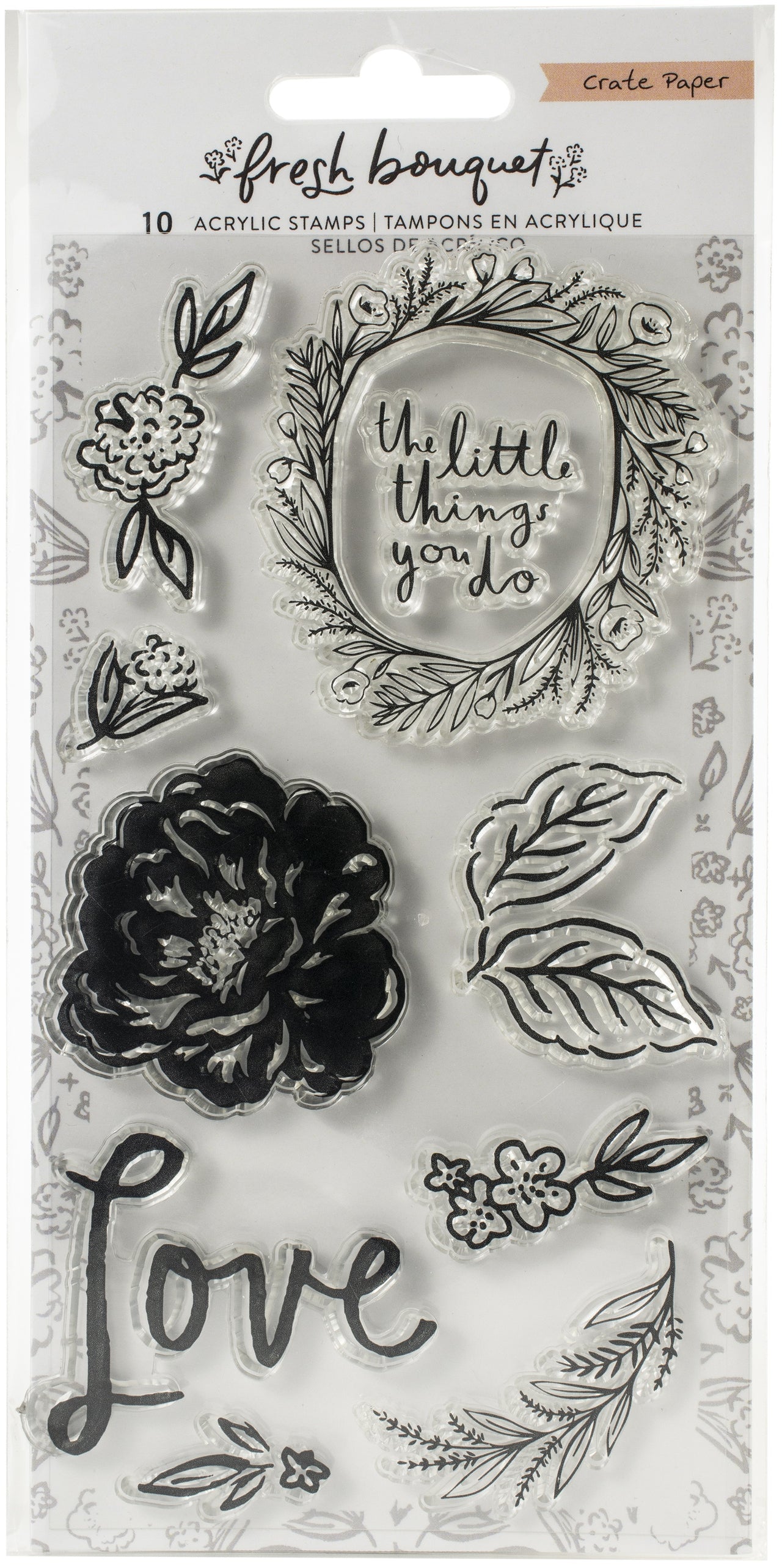 American Crafts Fresh Bouquet Acrylic Clear Stamps 10/Pkg - 622743