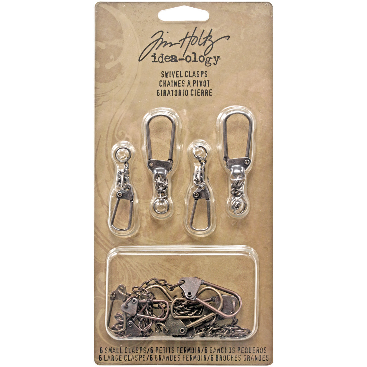 Advantus Idea-Ology Metal Swivel Clasp W/Chain 2.78" To 3.75" 12/Pkg - Antique Nickel, Brass & Copper