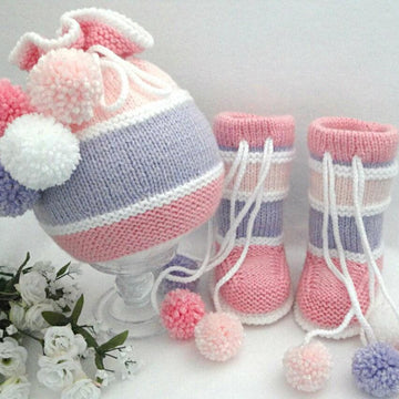 Knitting Baby Set Baby Girl Hat and Booties by Elena Mitchell