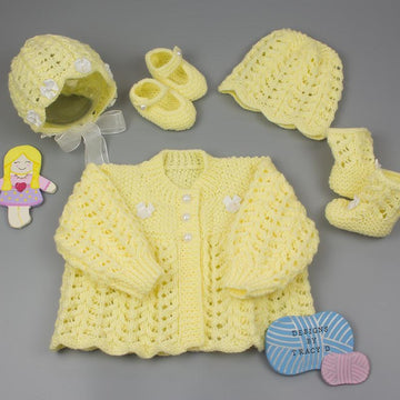 Evie baby knitting pattern matinee coat, bonnet, shoes/booties