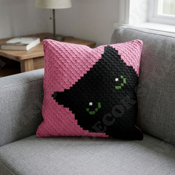 Halloween Black Cat Pink Pillow C2C CROCHET PATTERN 42x42 Squares