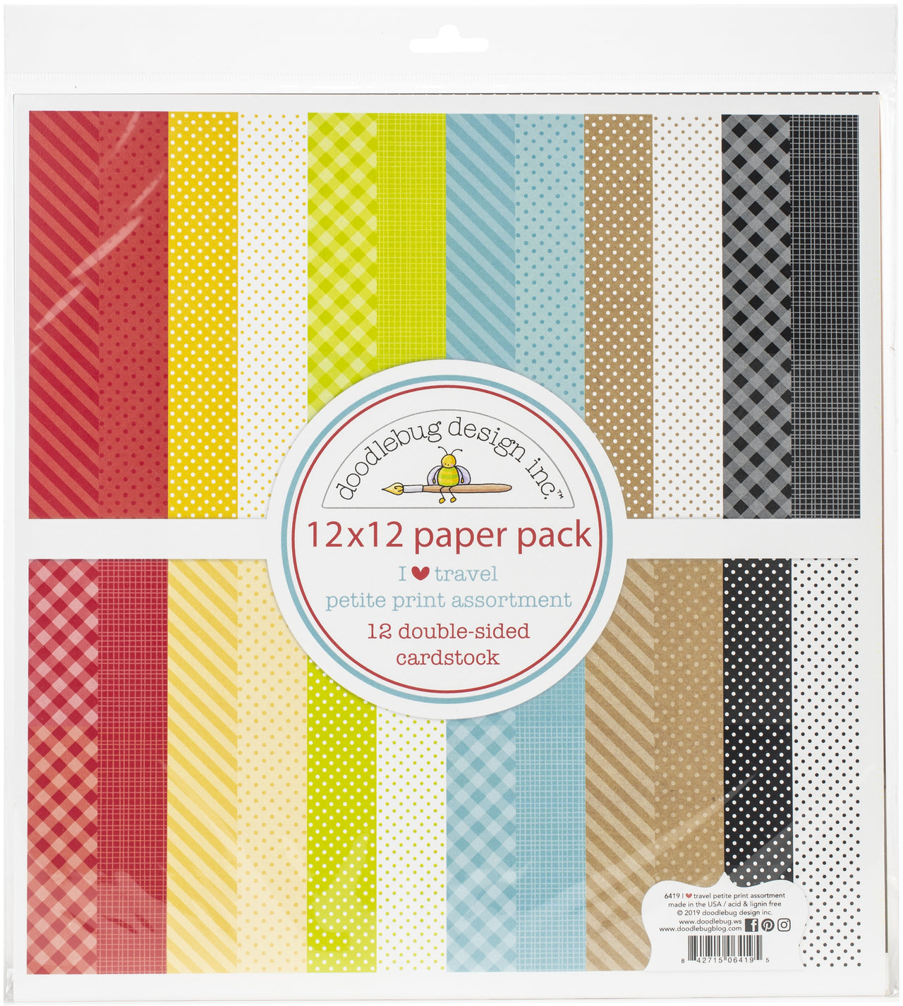 Doodlebug Petite Prints Double-Sided Cardstock 12"X12" 12/Pk - I Heart Travel, 12 Designs/1 Each